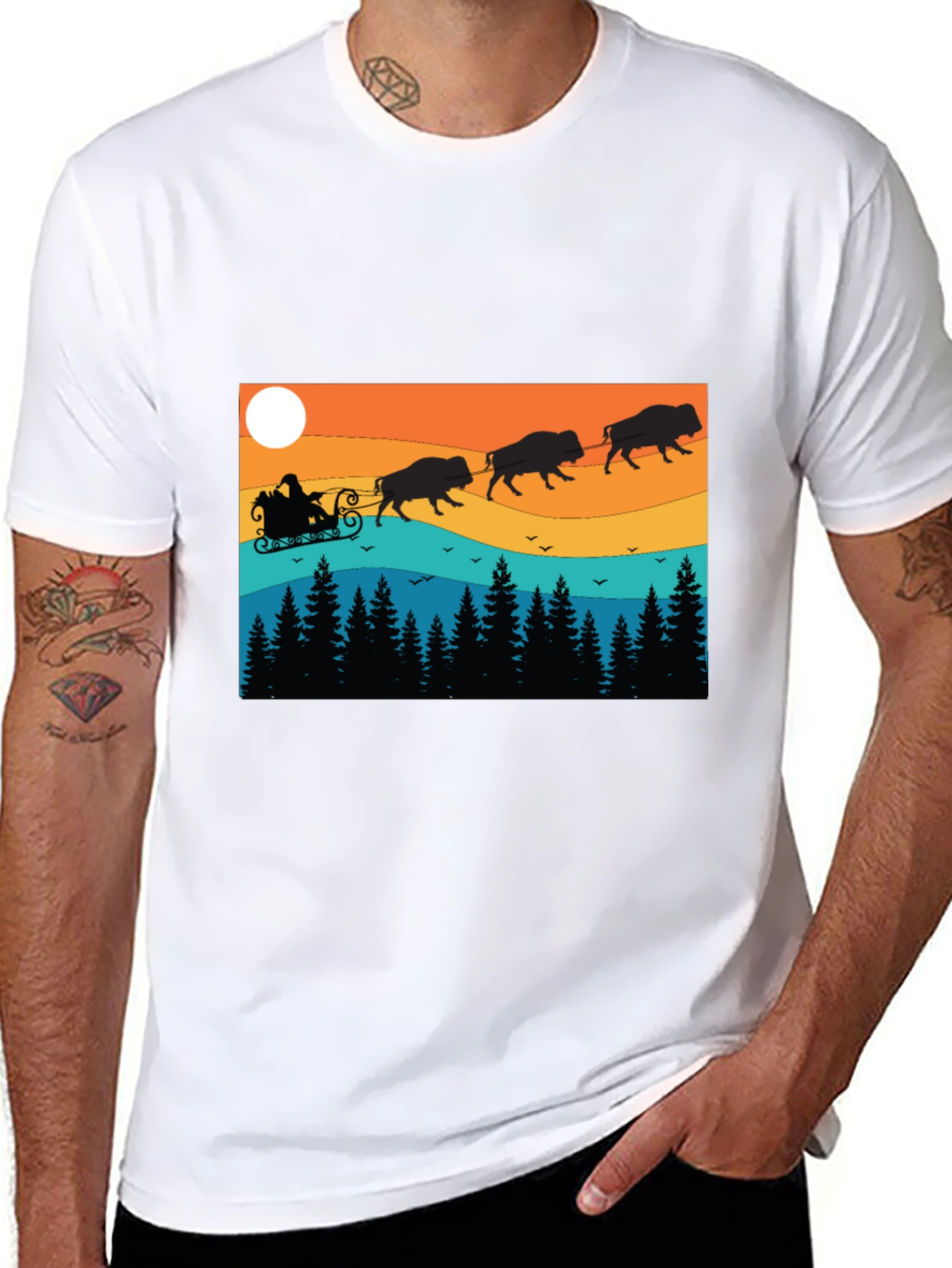Santas Bison Sleigh Ride T-Shirt