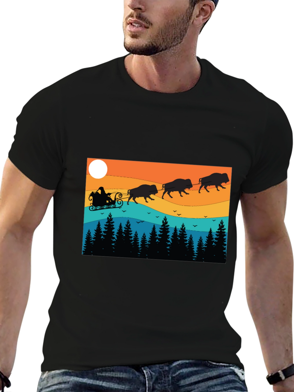 Santas Bison Sleigh Ride T-Shirt