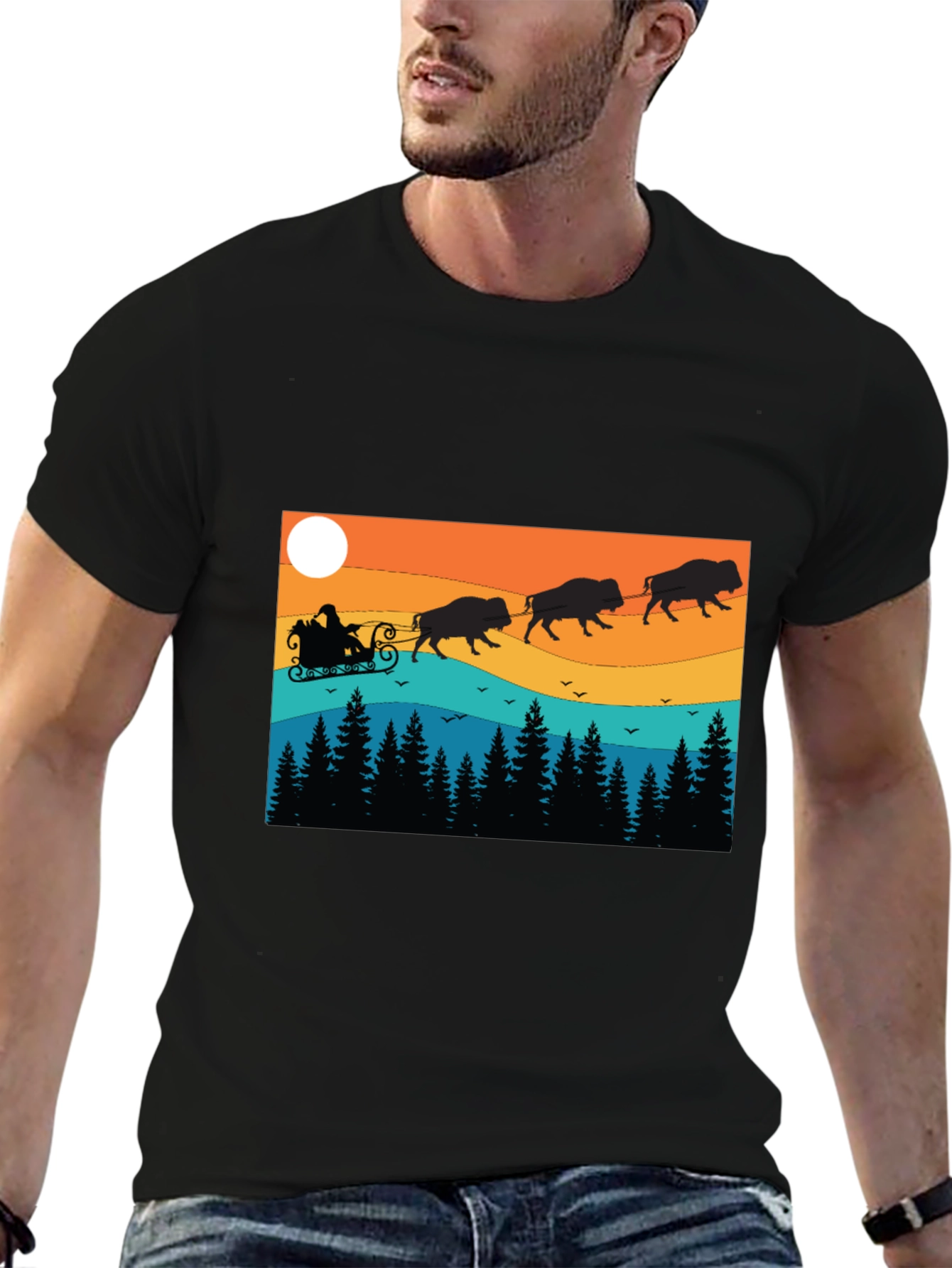 Santas Bison Sleigh Ride T-Shirt