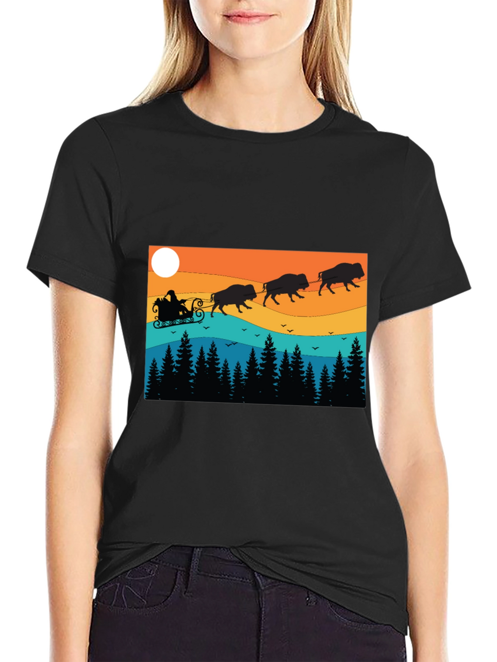Santas Bison Sleigh Ride T-Shirt