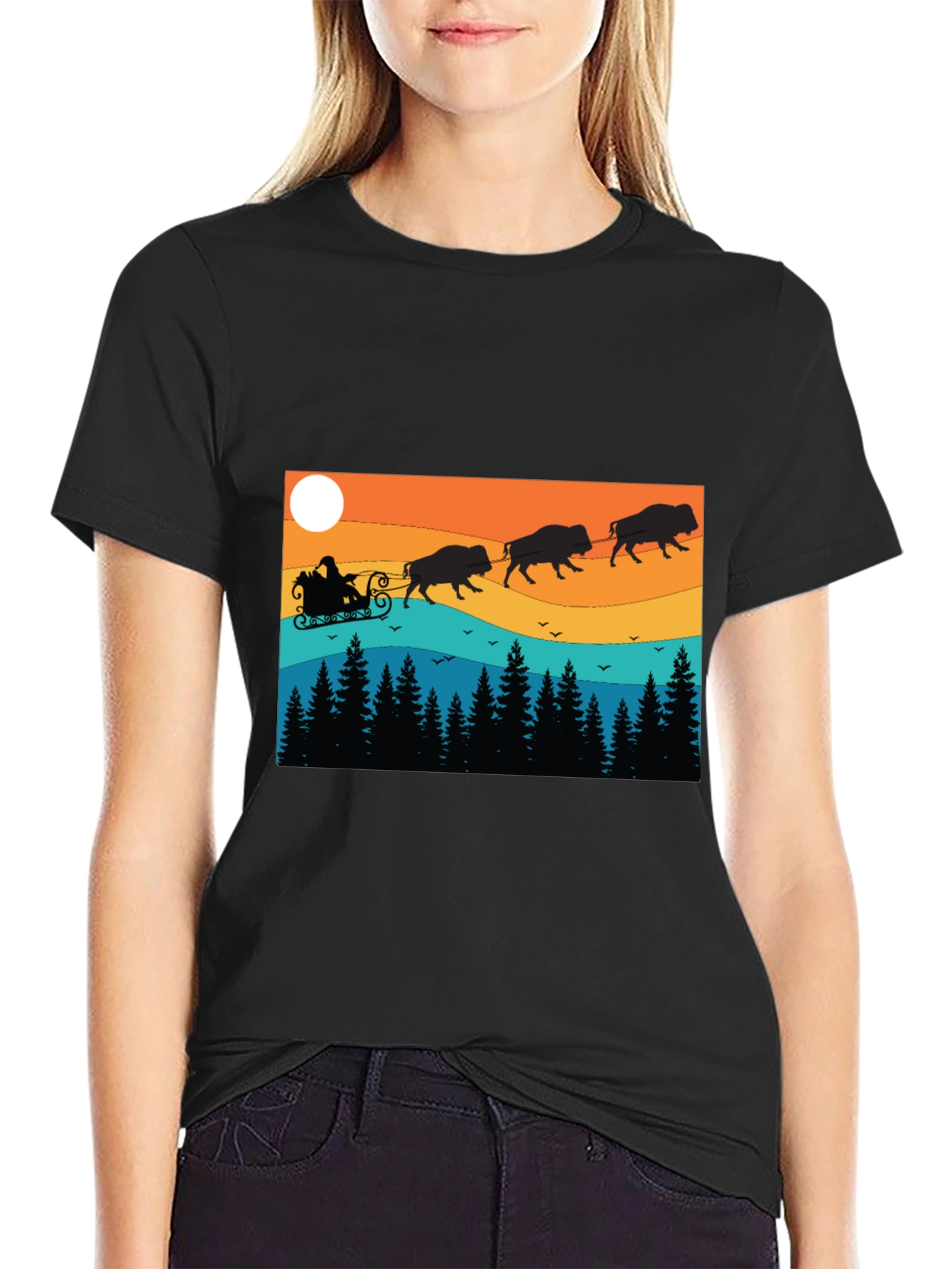 Santas Bison Sleigh Ride T-Shirt