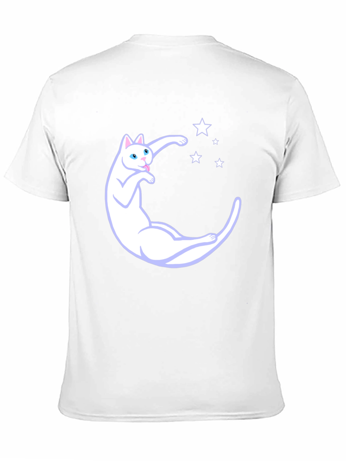 Cute Cat Moon & Stars Graphic Black T-Shirt