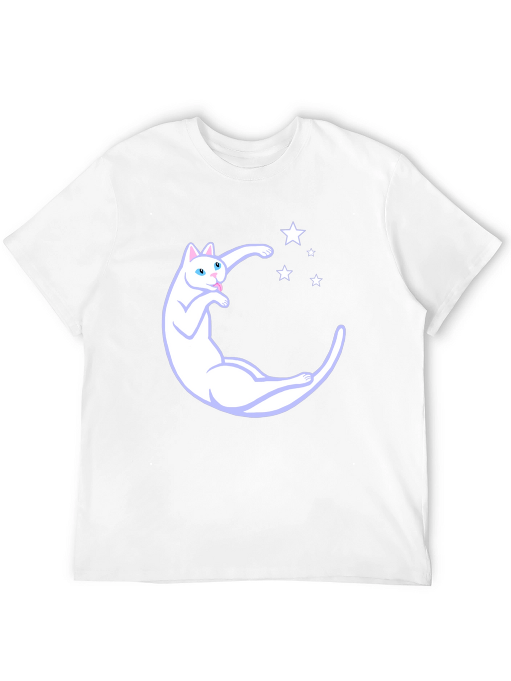 Cute Cat Moon & Stars Graphic Black T-Shirt