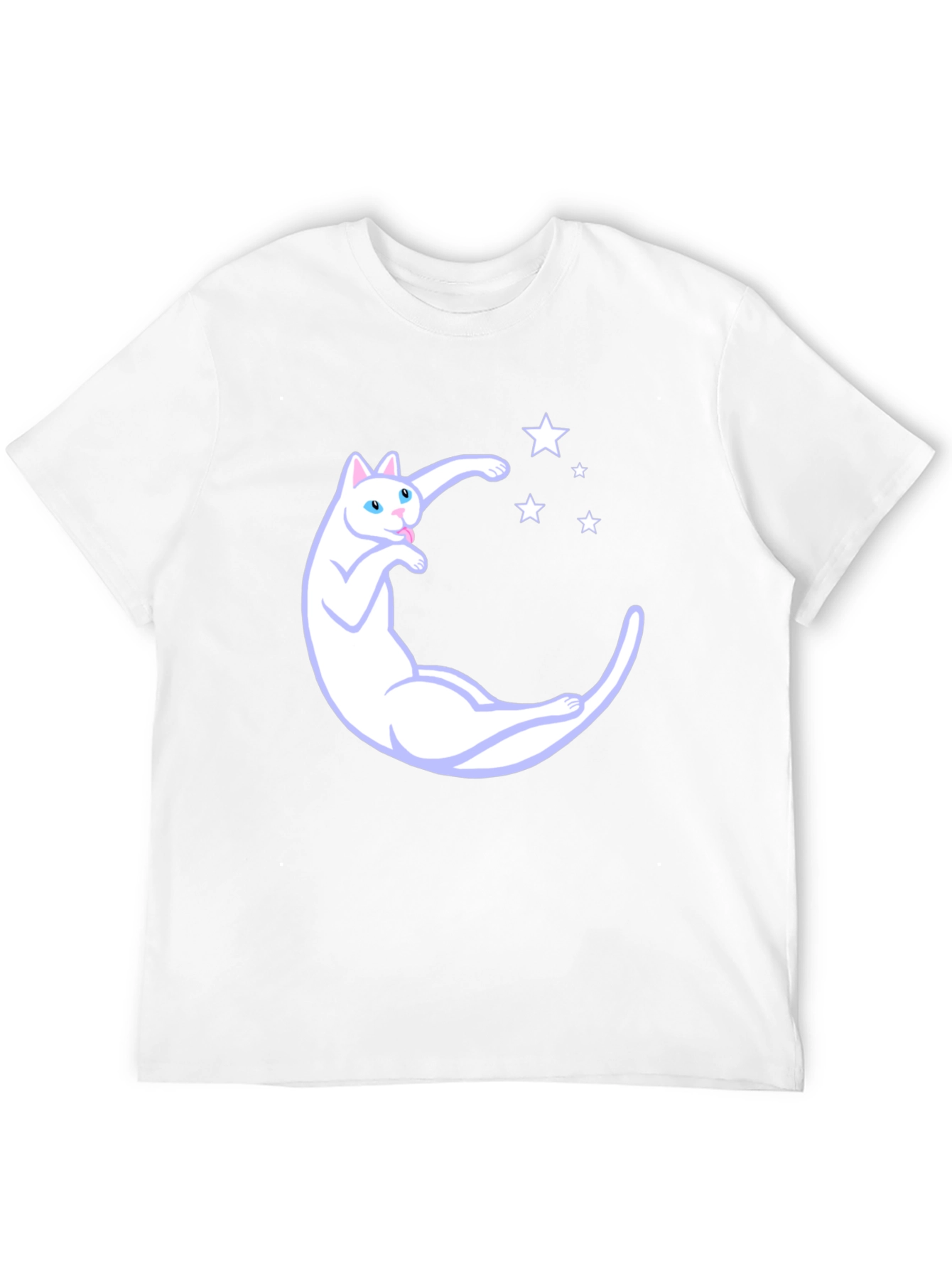 Cute Cat Moon & Stars Graphic Black T-Shirt