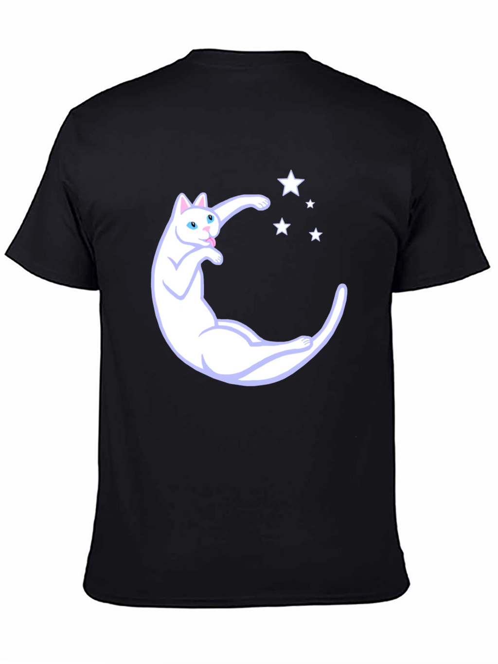 Cute Cat Moon & Stars Graphic Black T-Shirt