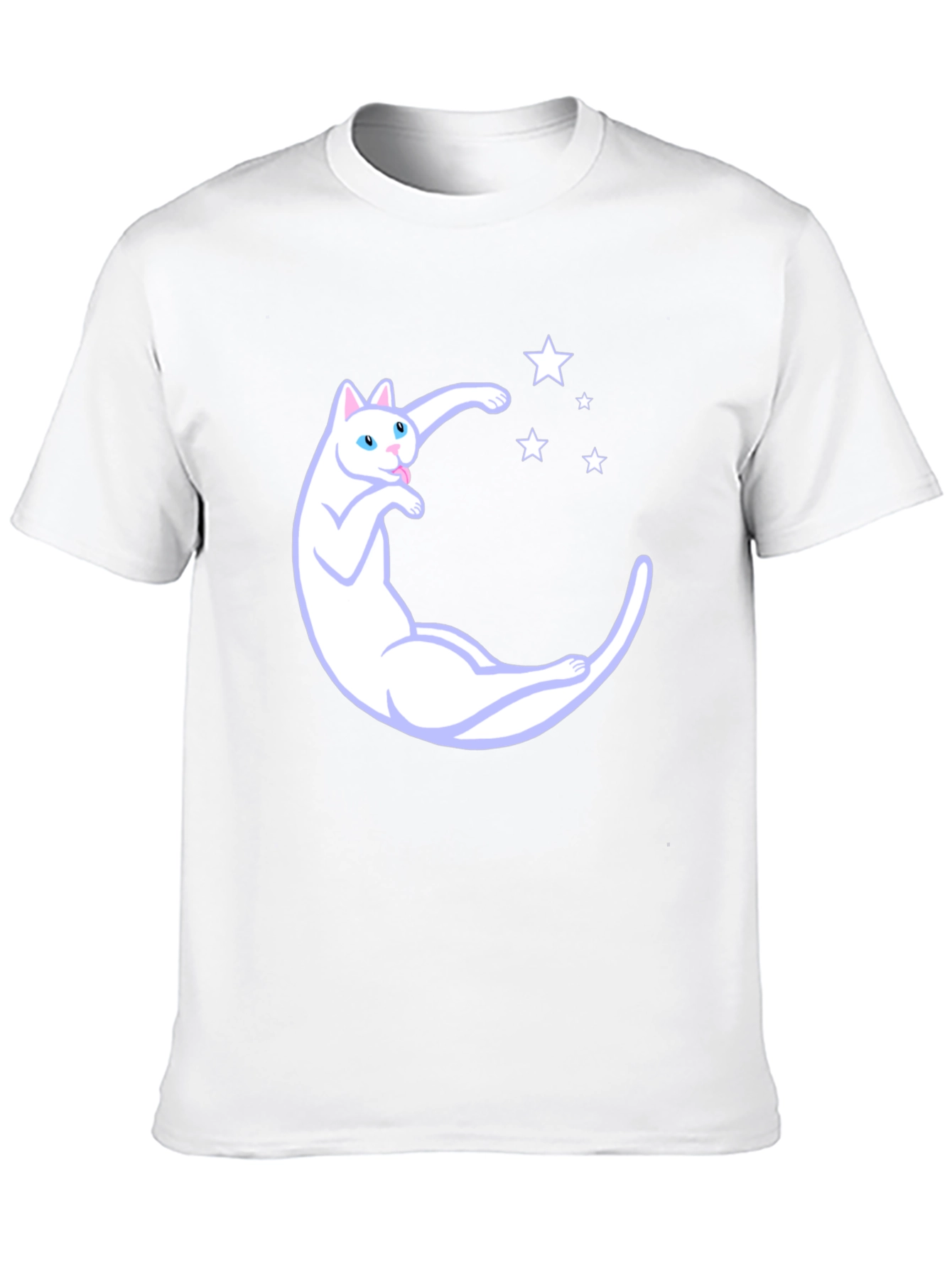 Cute Cat Moon & Stars Graphic Black T-Shirt