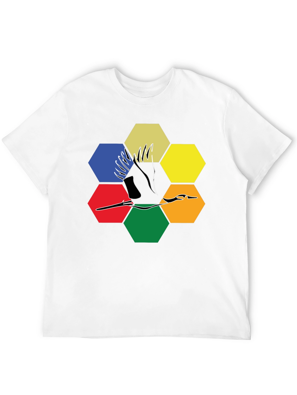 Abstract Crane Hexagon T-Shirt - Modern Graphic Tee