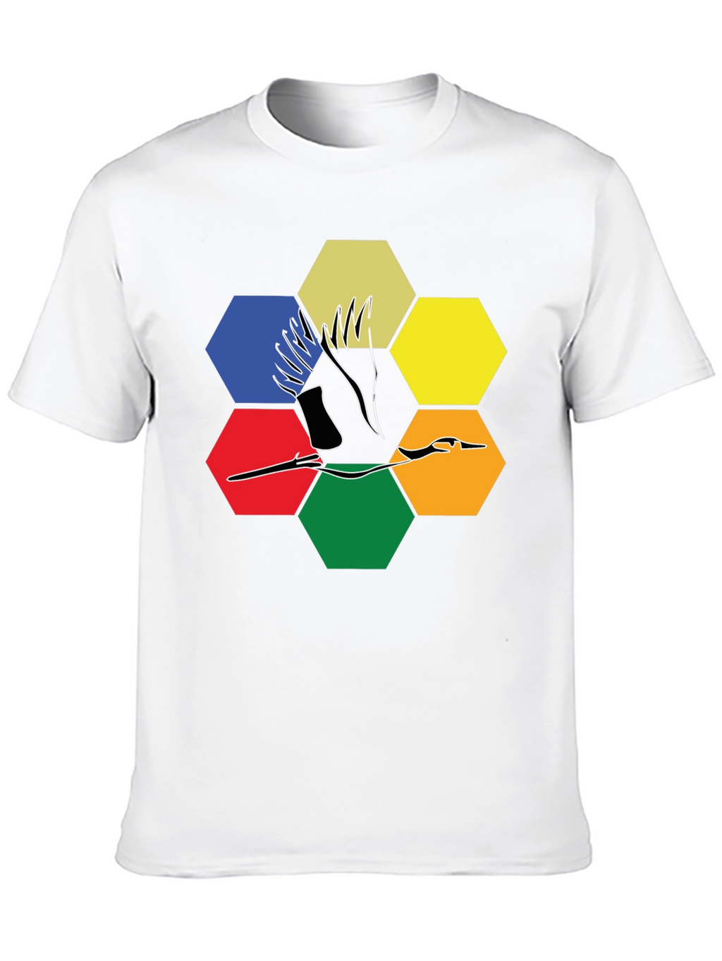 Abstract Crane Hexagon T-Shirt - Modern Graphic Tee