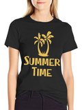 Summer Time Palm Tree Graphic Tee - Black