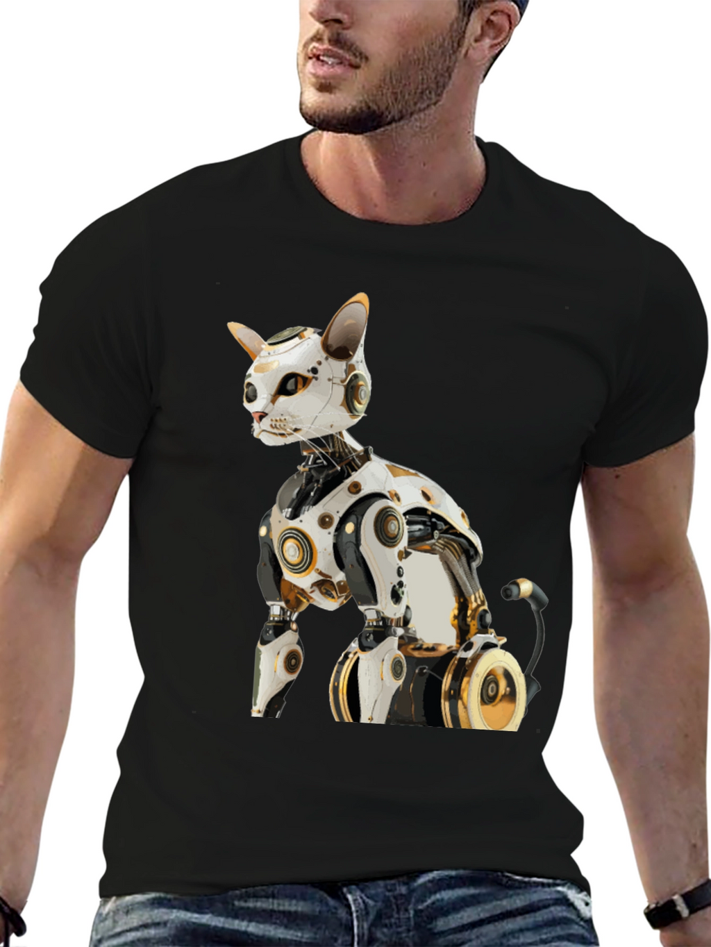 Cyber Cat T-Shirt - Futuristic Robot Kitten Tee