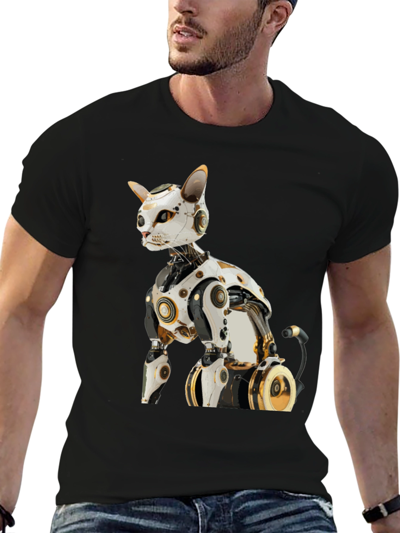 Cyber Cat T-Shirt - Futuristic Robot Kitten Tee