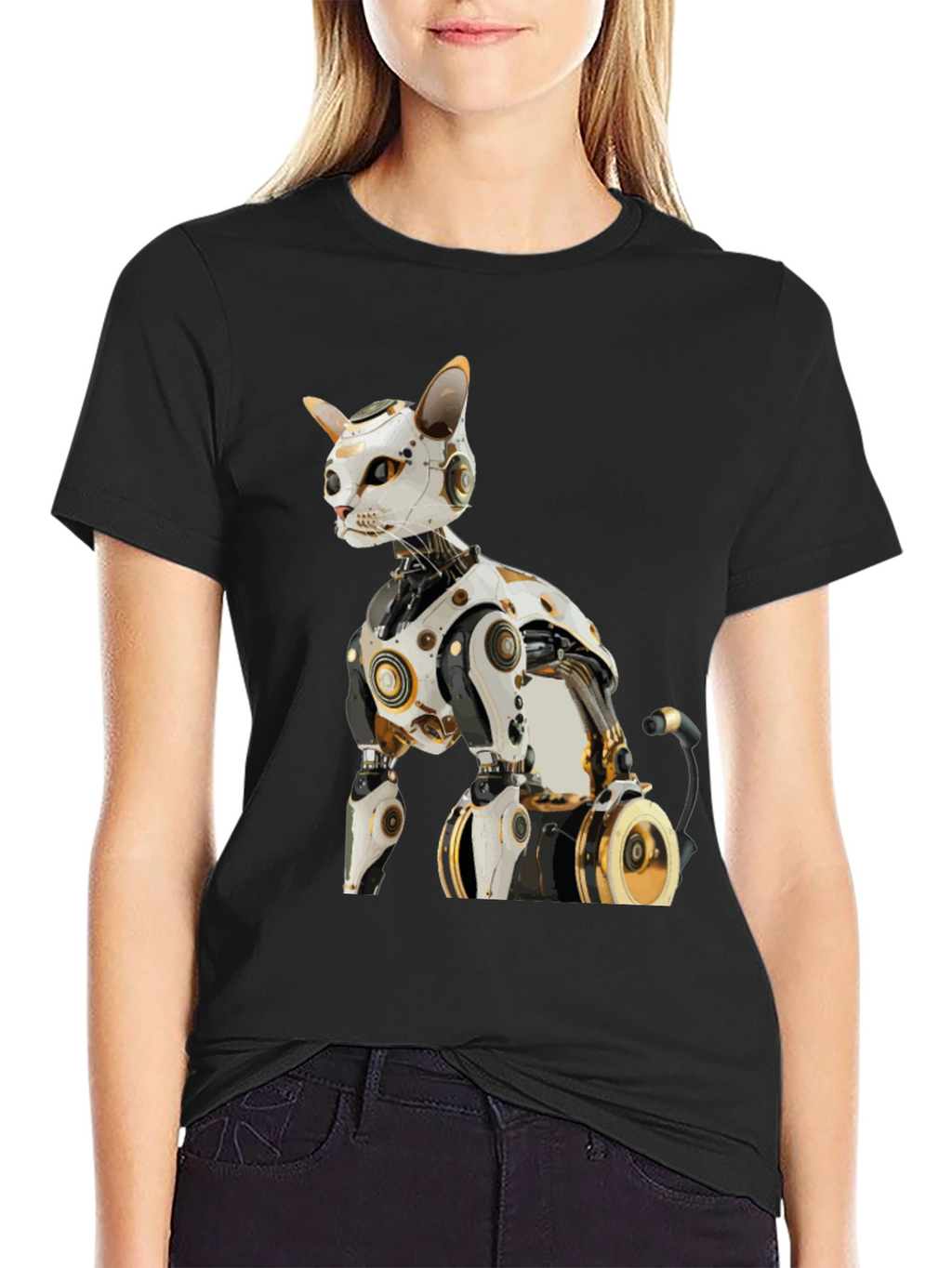 Cyber Cat T-Shirt - Futuristic Robot Kitten Tee
