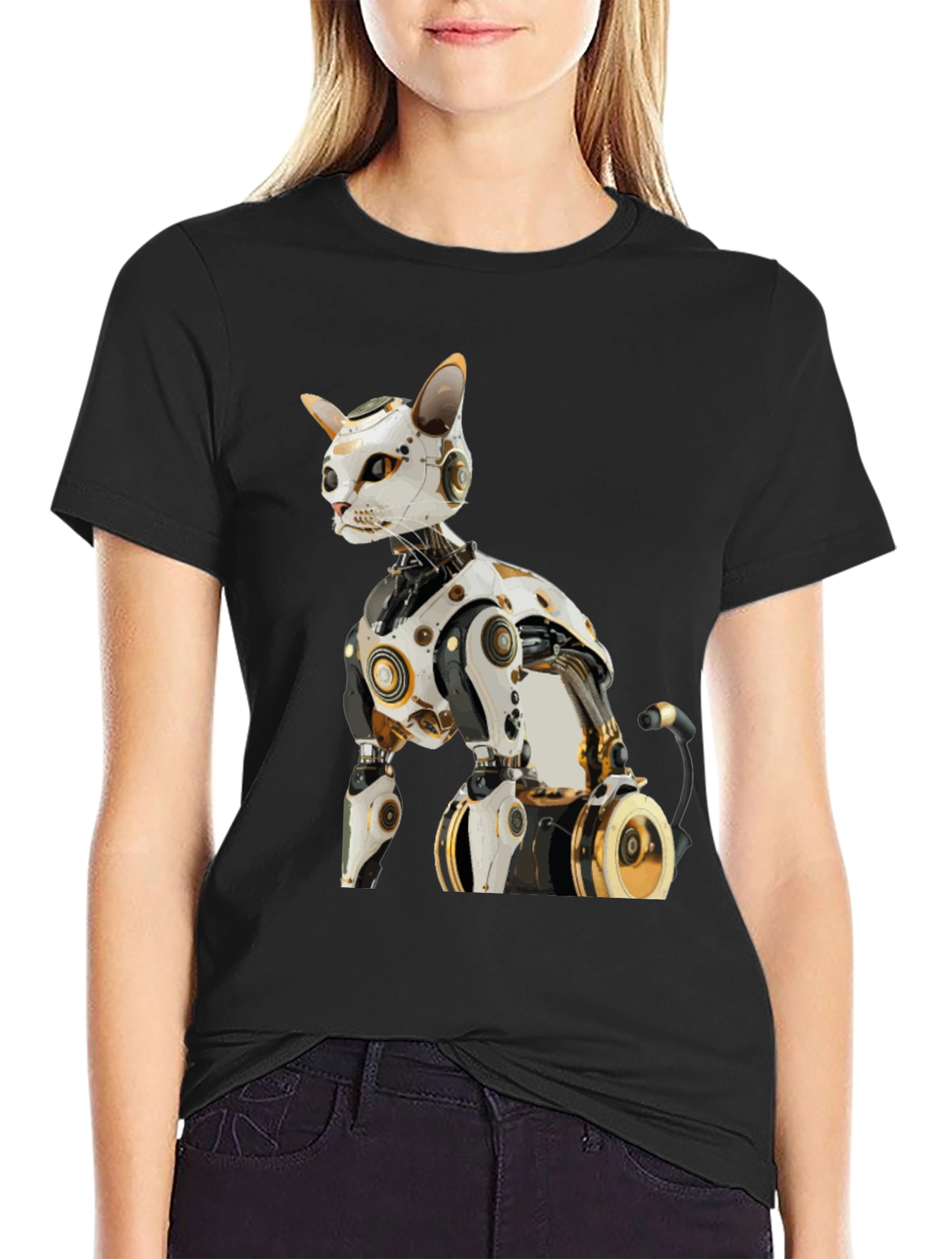 Cyber Cat T-Shirt - Futuristic Robot Kitten Tee