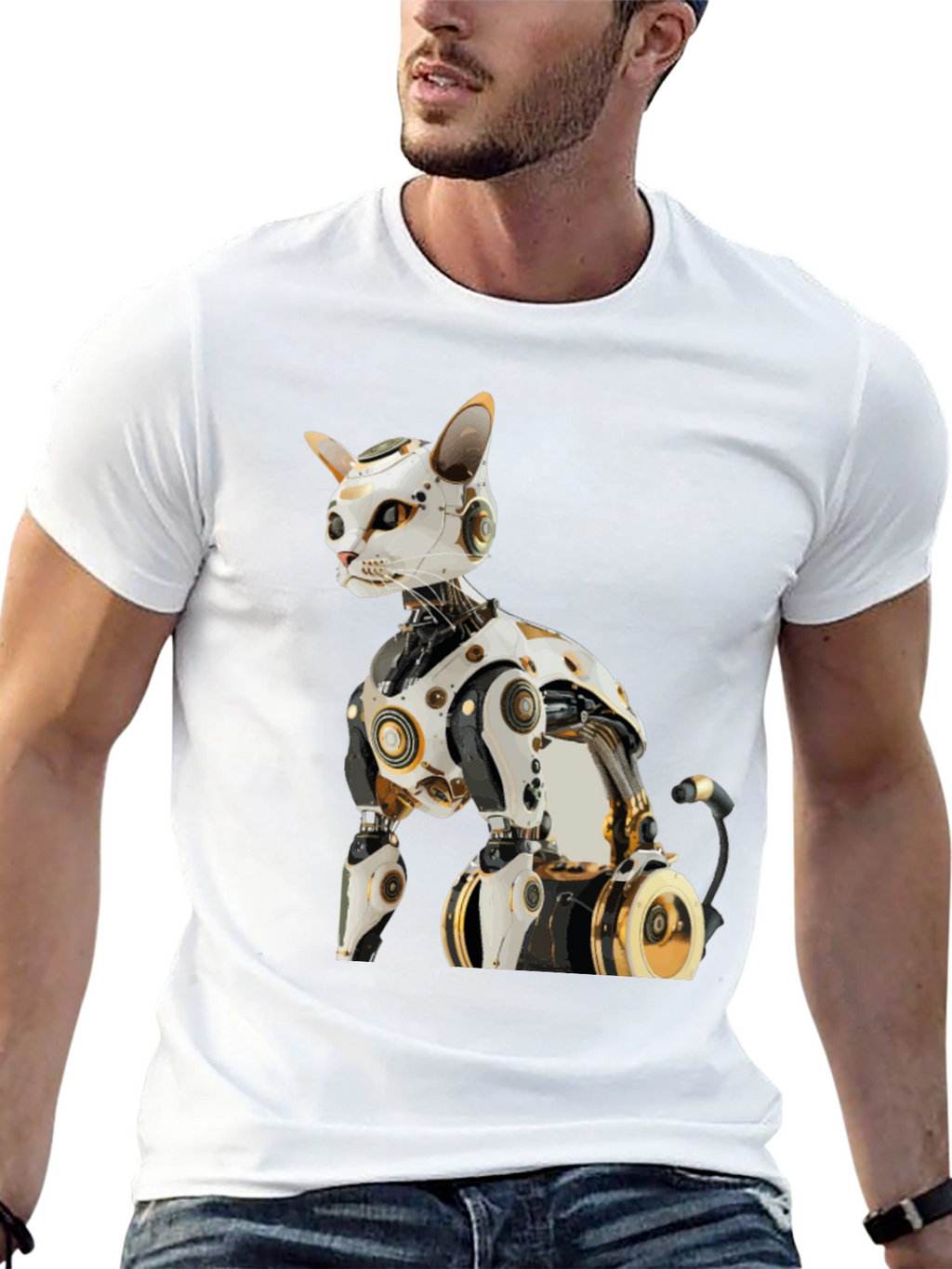 Cyber Cat T-Shirt - Futuristic Robot Kitten Tee
