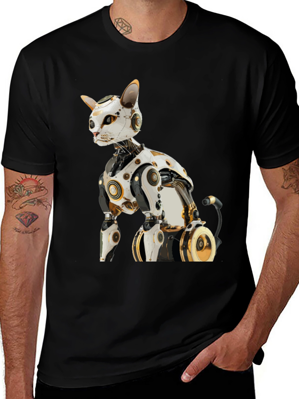 Cyber Cat T-Shirt - Futuristic Robot Kitten Tee