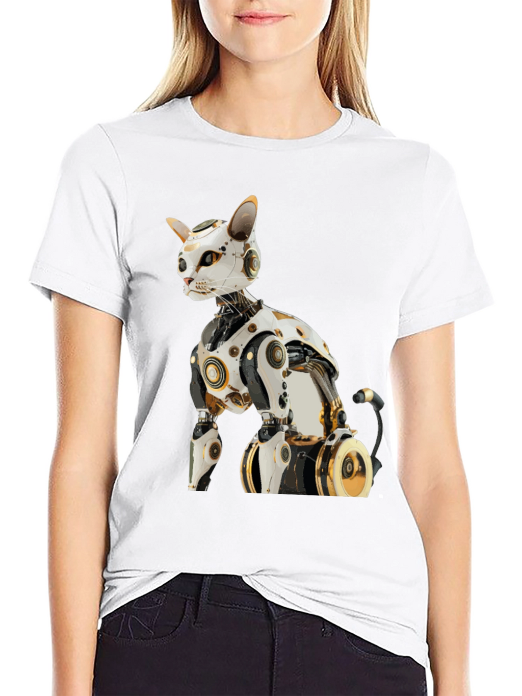 Cyber Cat T-Shirt - Futuristic Robot Kitten Tee