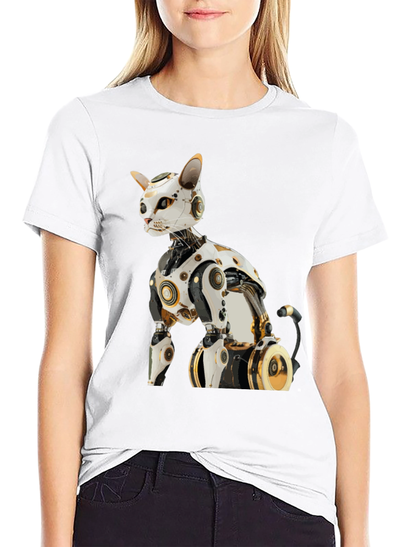 Cyber Cat T-Shirt - Futuristic Robot Kitten Tee