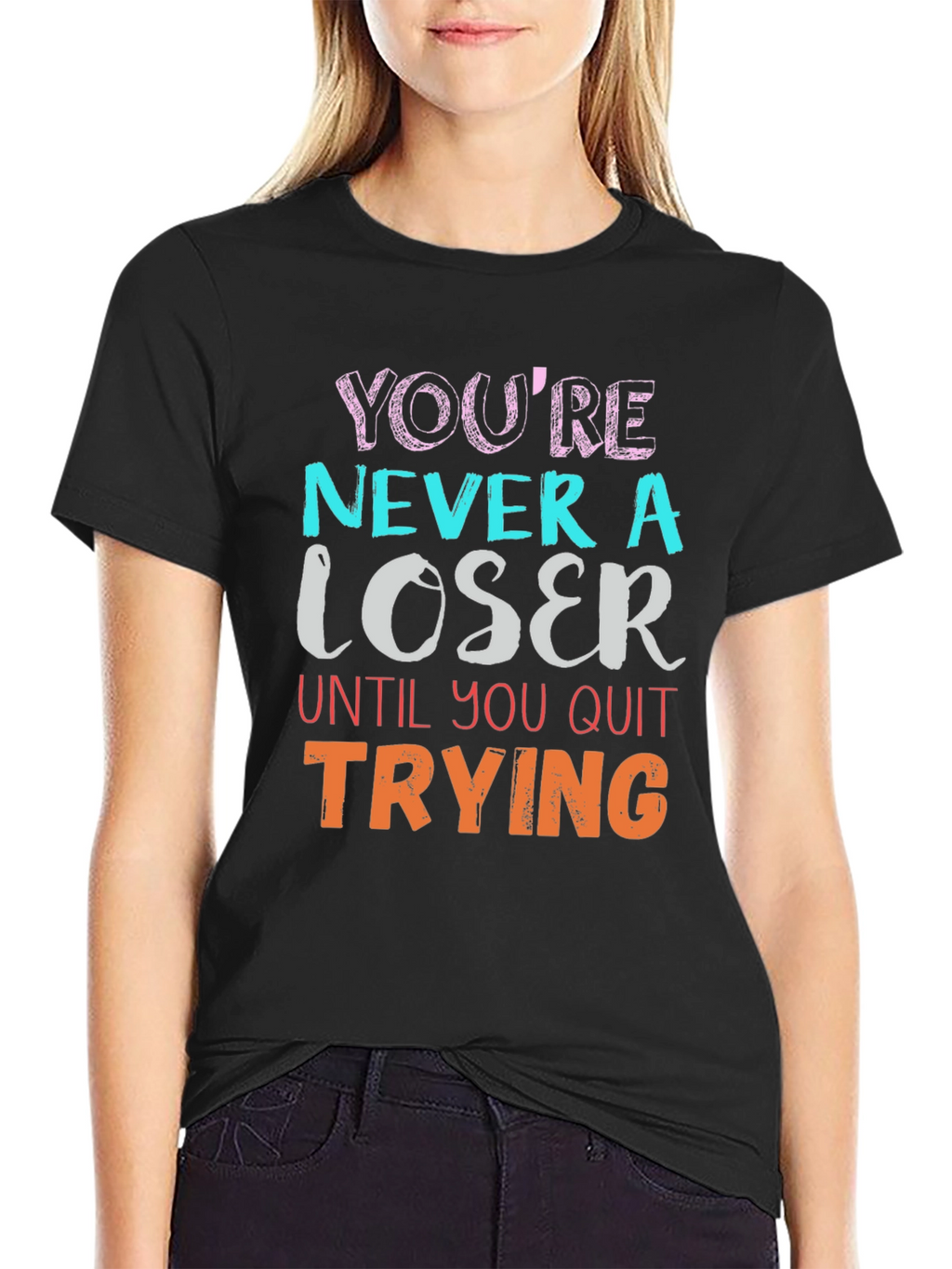 Motivational Never a Loser Black T-Shirt