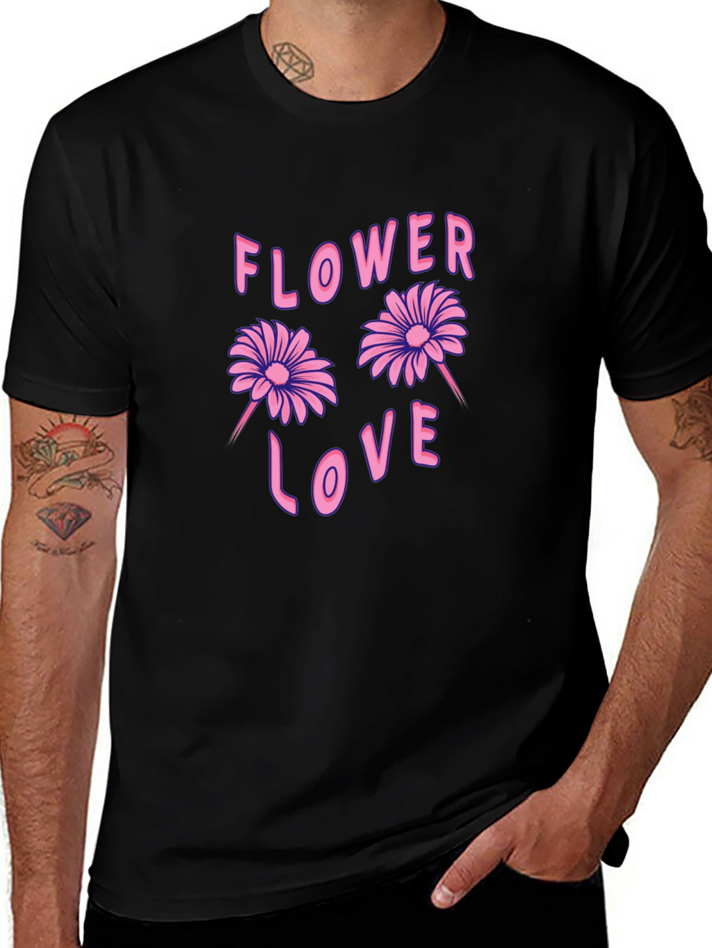 Flower Love Graphic Tee - Black Unisex T-Shirt