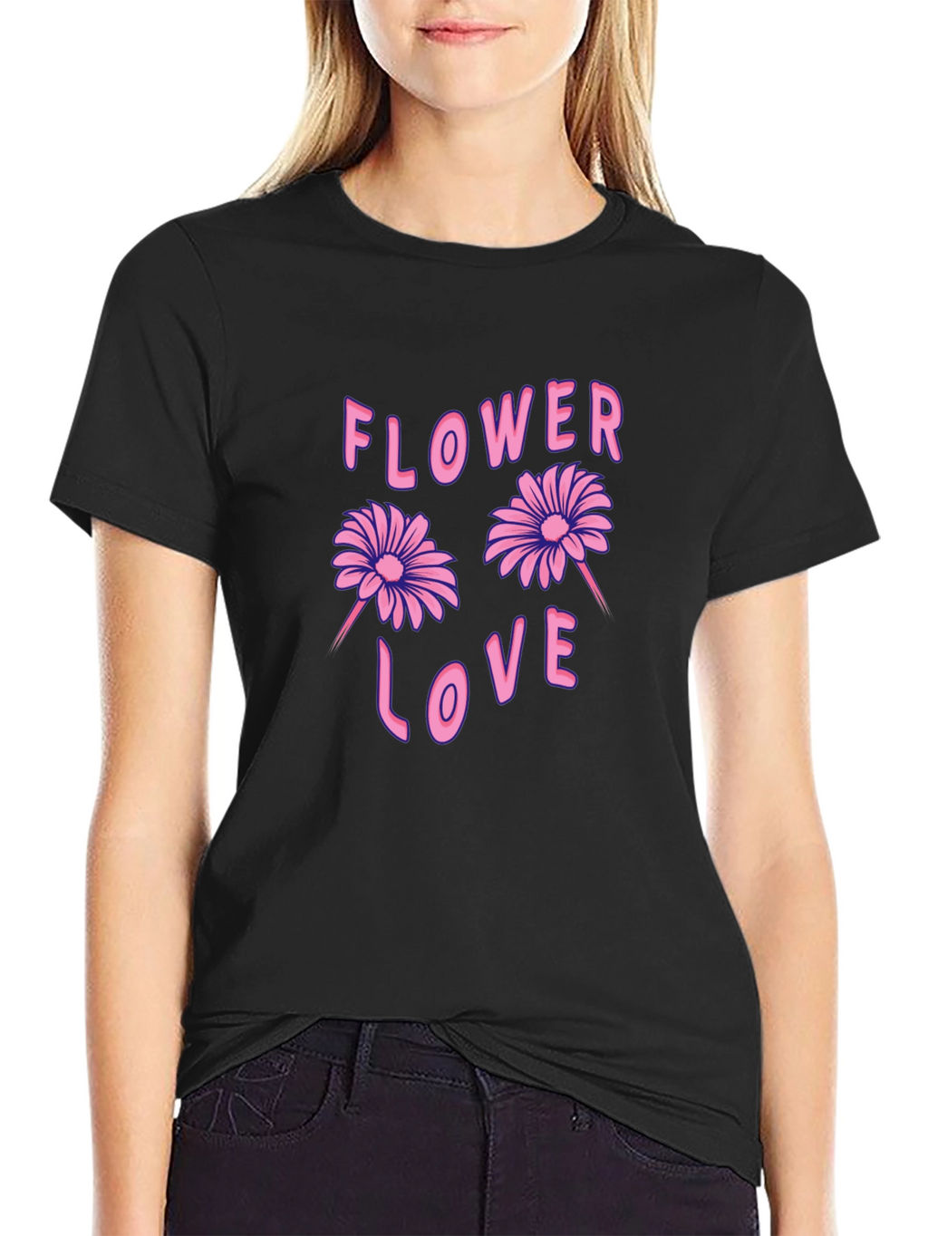 Flower Love Graphic Tee - Black Unisex T-Shirt