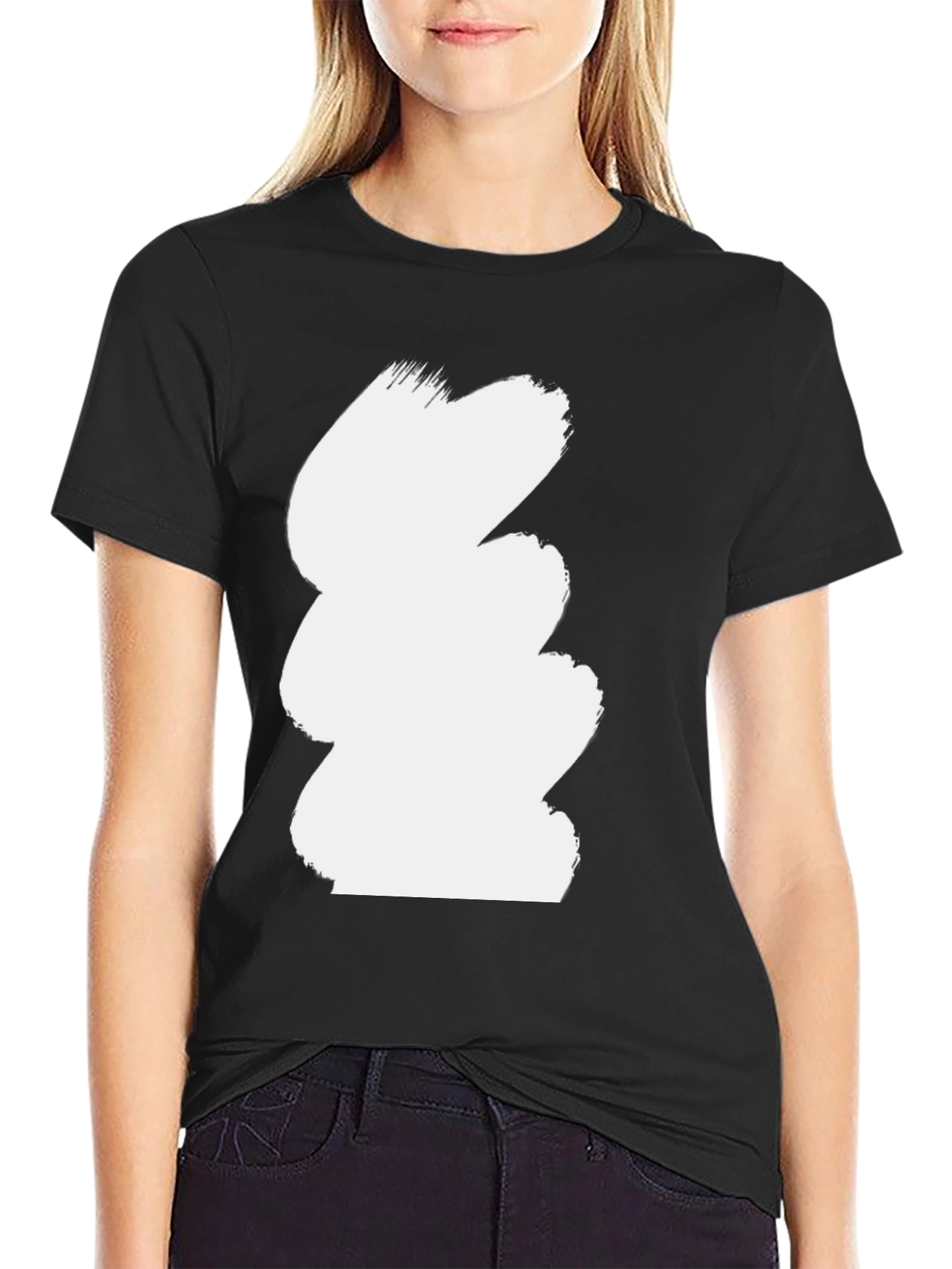 Abstract White Brushstroke Black T-Shirt