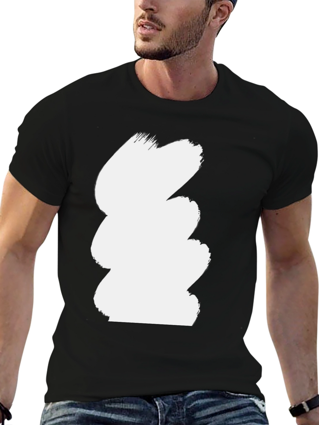 Abstract White Brushstroke Black T-Shirt
