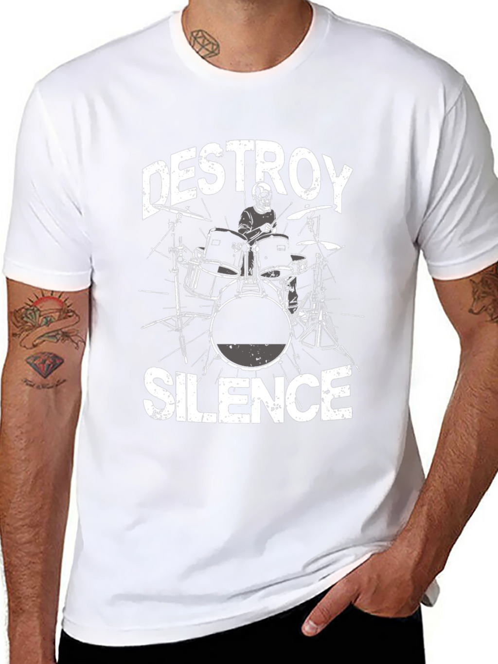 Destroy Silence T-Shirt: Drummer Skeleton Tee