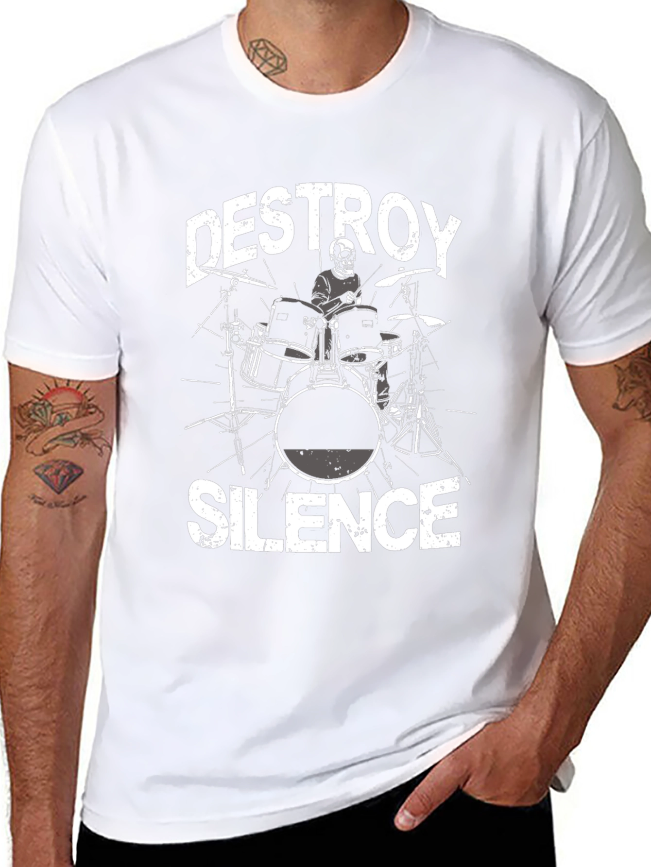 Destroy Silence T-Shirt: Drummer Skeleton Tee
