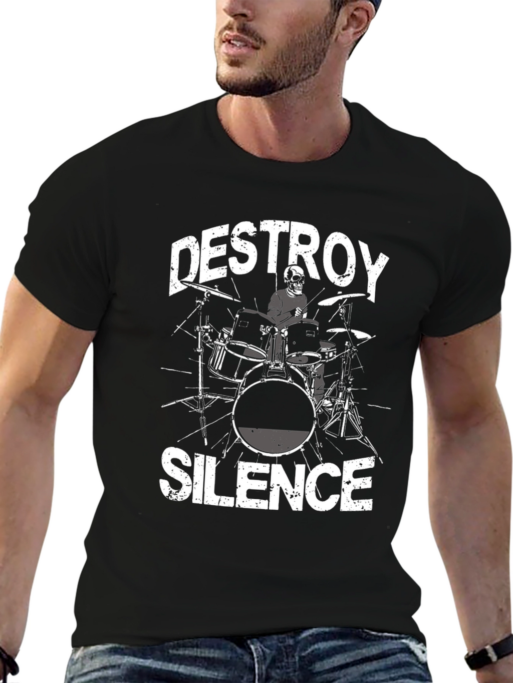 Destroy Silence T-Shirt: Drummer Skeleton Tee