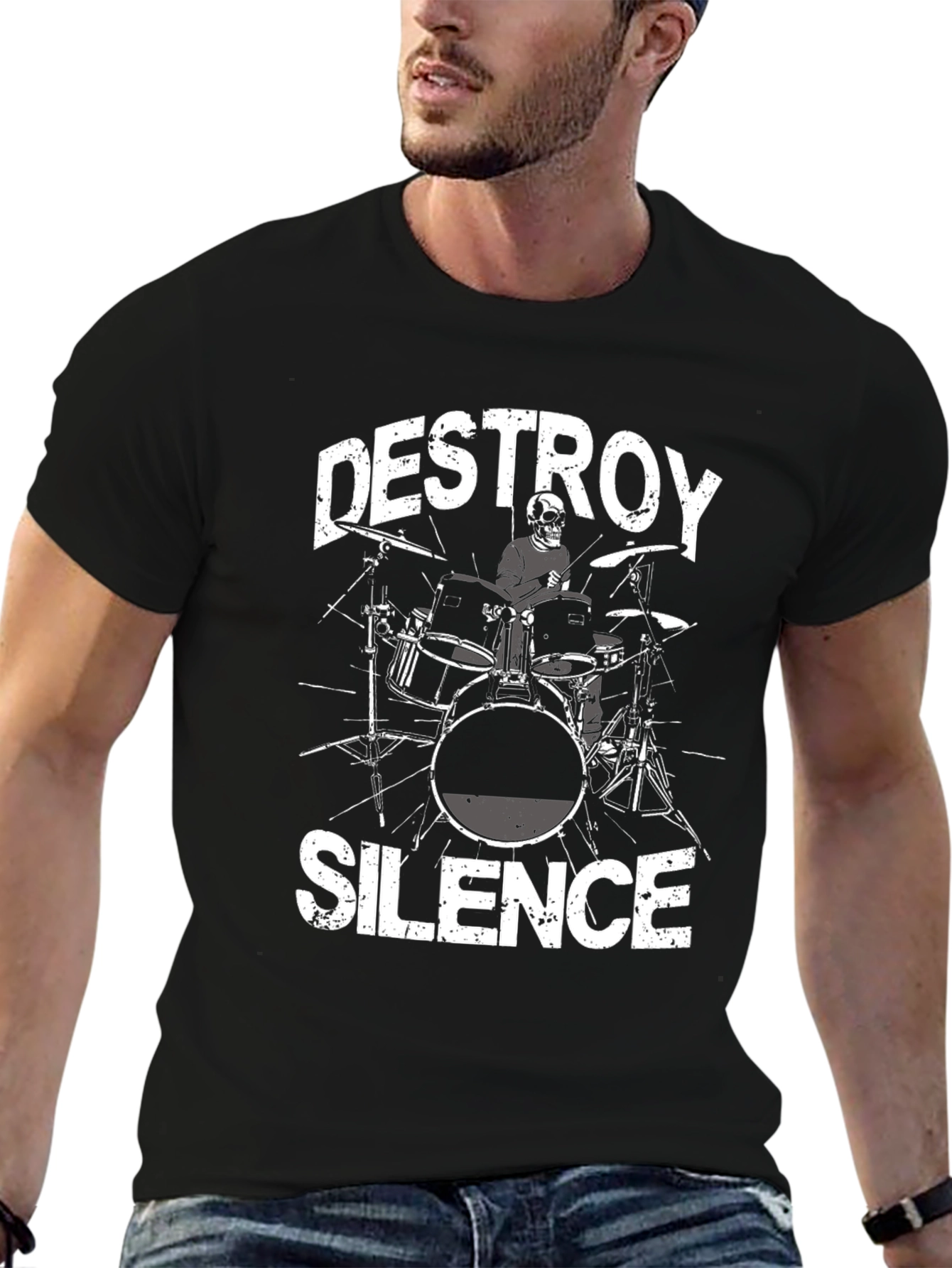 Destroy Silence T-Shirt: Drummer Skeleton Tee