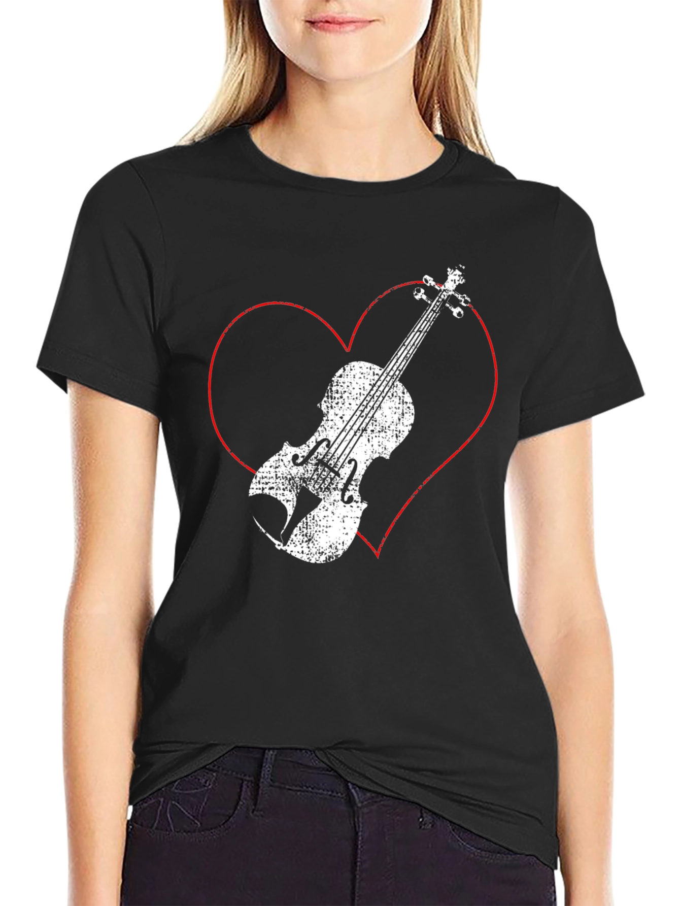 Heart Violin Graphic Tee - Music Lover Shirt