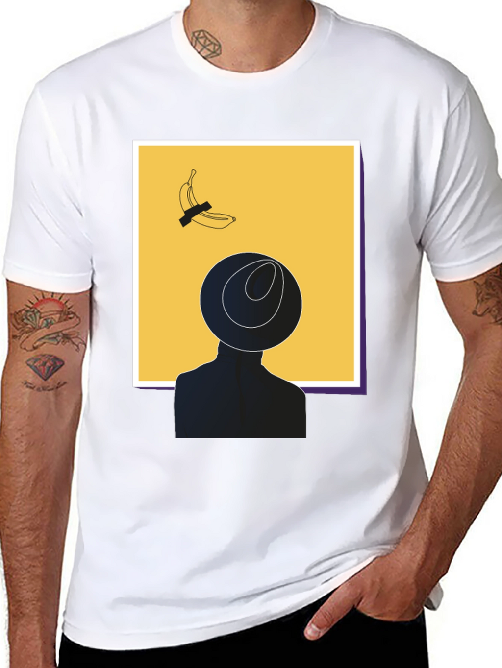 Modern Art Graphic T-Shirt - Banana & Silhouette