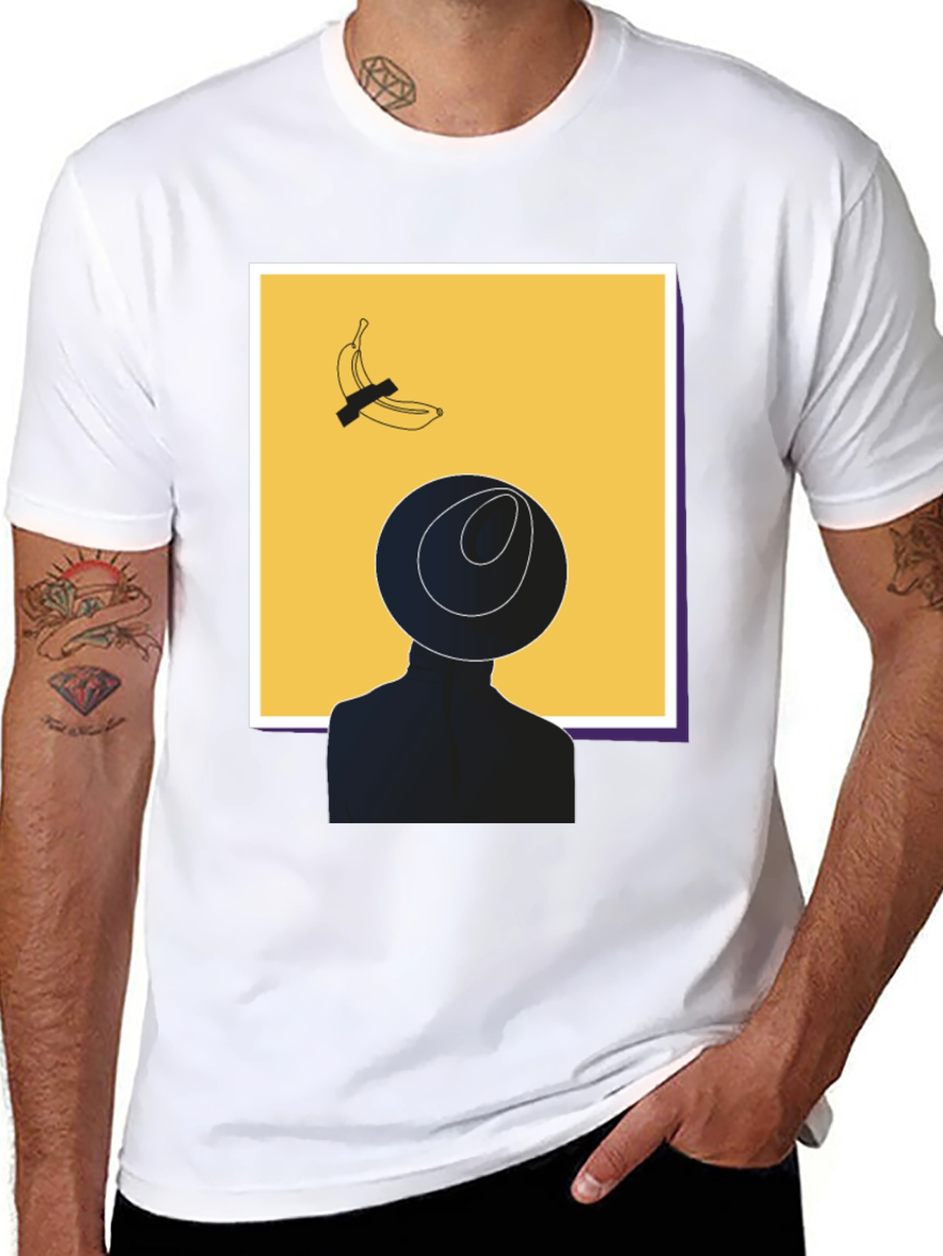 Modern Art Graphic T-Shirt - Banana & Silhouette
