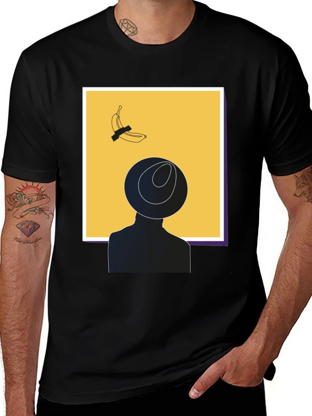 Modern Art Graphic T-Shirt - Banana & Silhouette