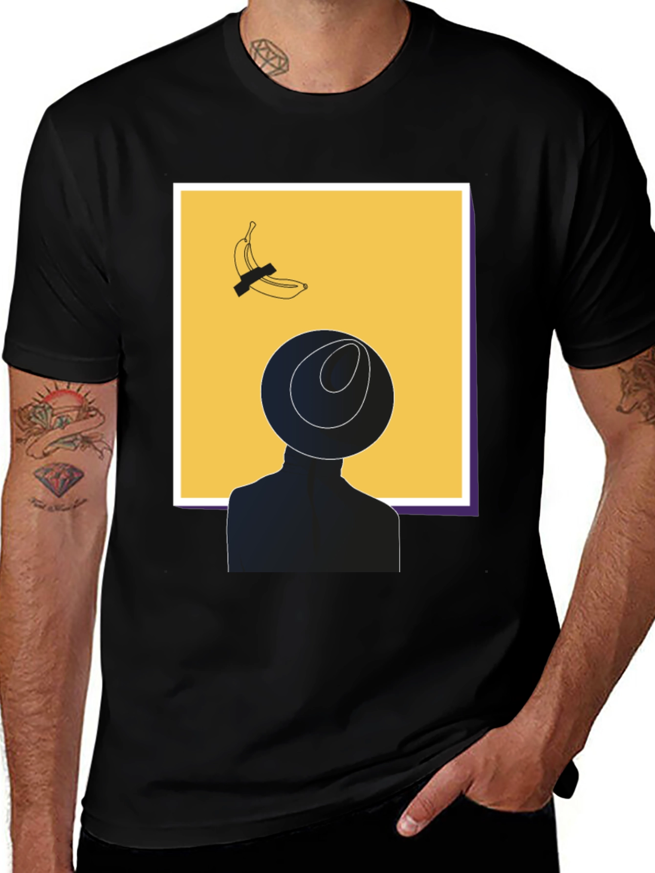 Modern Art Graphic T-Shirt - Banana & Silhouette