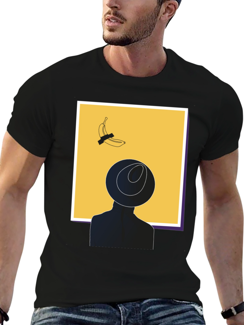 Modern Art Graphic T-Shirt - Banana & Silhouette