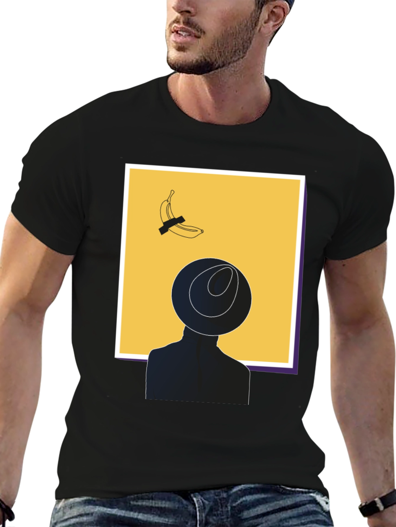 Modern Art Graphic T-Shirt - Banana & Silhouette