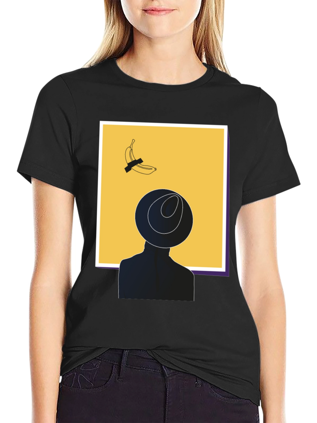 Modern Art Graphic T-Shirt - Banana & Silhouette