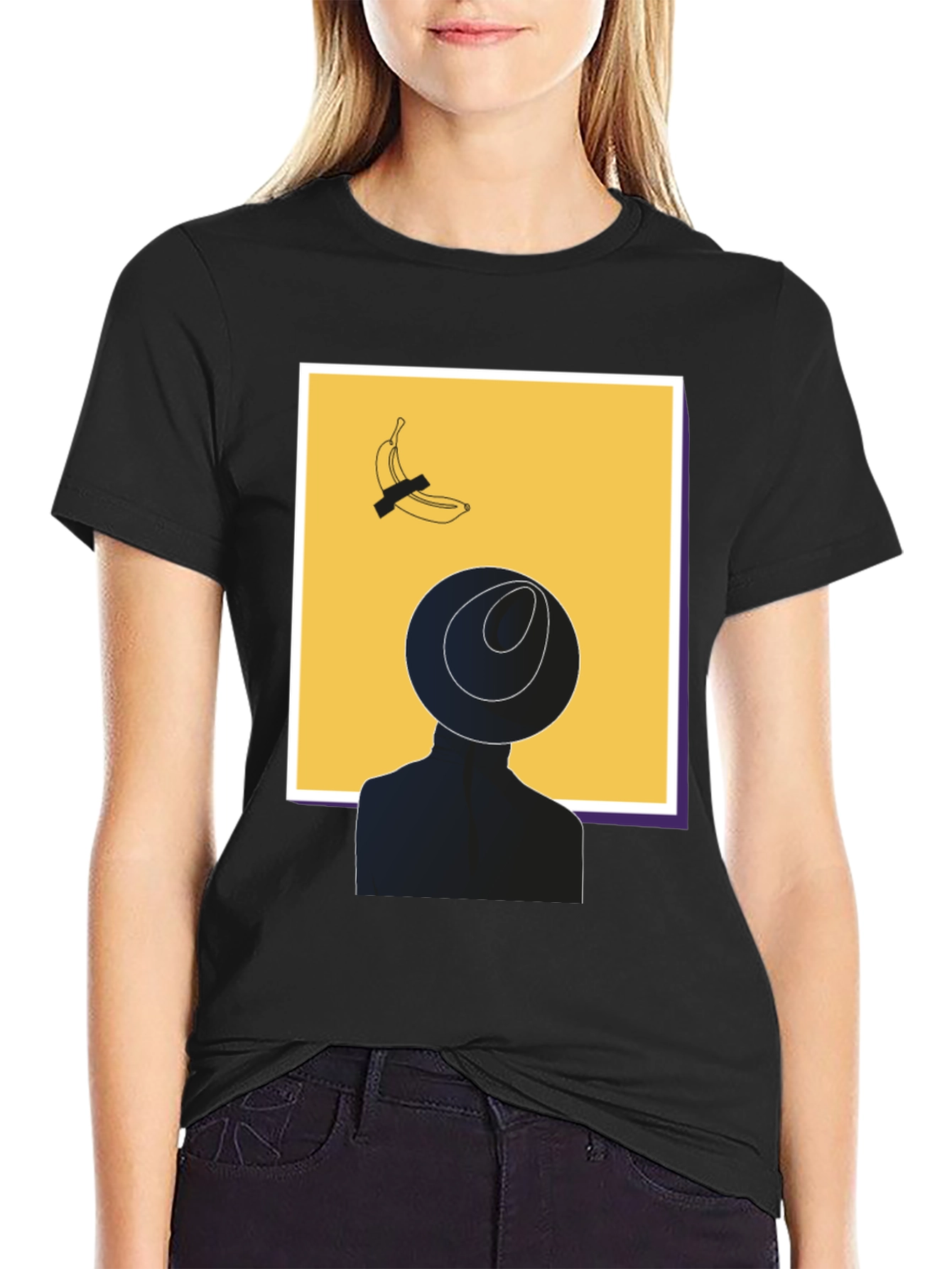 Modern Art Graphic T-Shirt - Banana & Silhouette