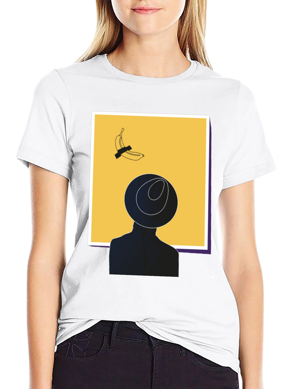 Modern Art Graphic T-Shirt - Banana & Silhouette