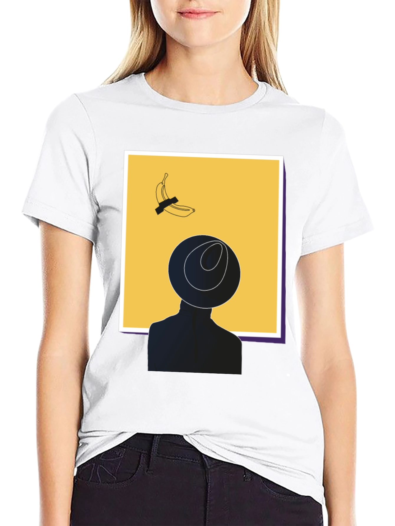 Modern Art Graphic T-Shirt - Banana & Silhouette