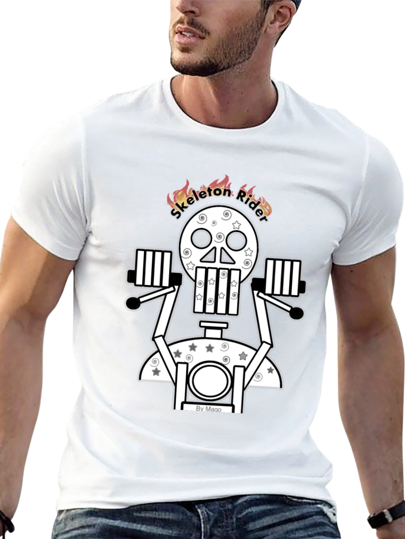 Skeleton Rider Graphic Tee - Black Cotton Blend T-Shirt