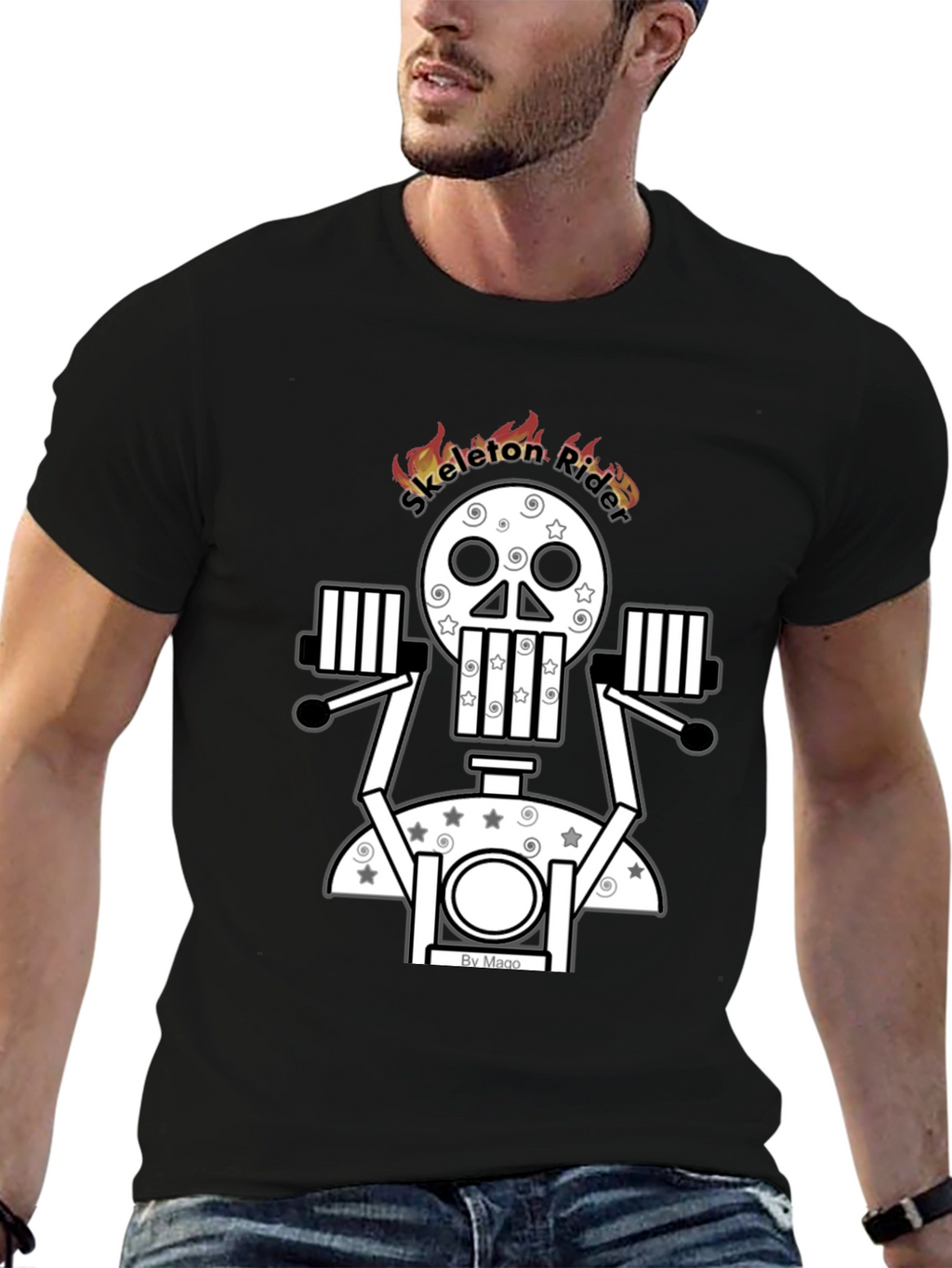 Skeleton Rider Graphic Tee - Black Cotton Blend T-Shirt