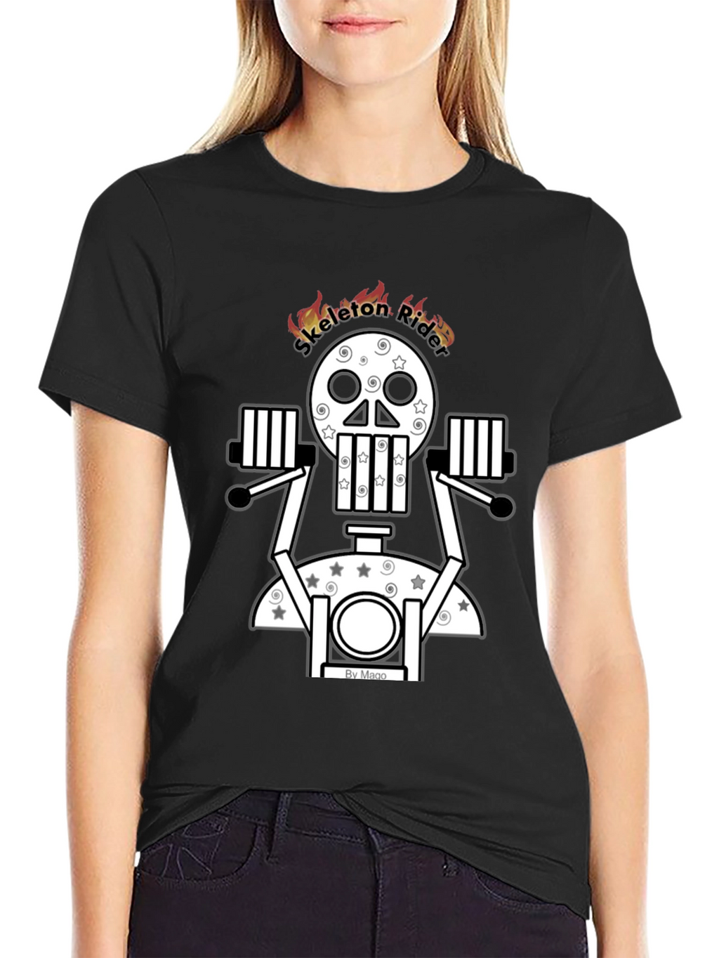 Skeleton Rider Graphic Tee - Black Cotton Blend T-Shirt