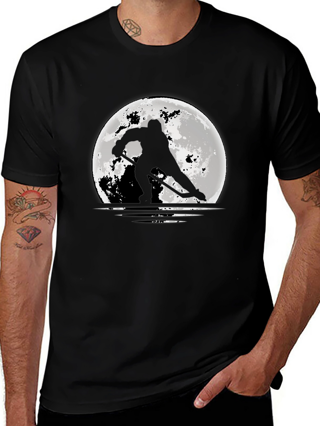 Hockey Silhouette Moon Graphic T-Shirt