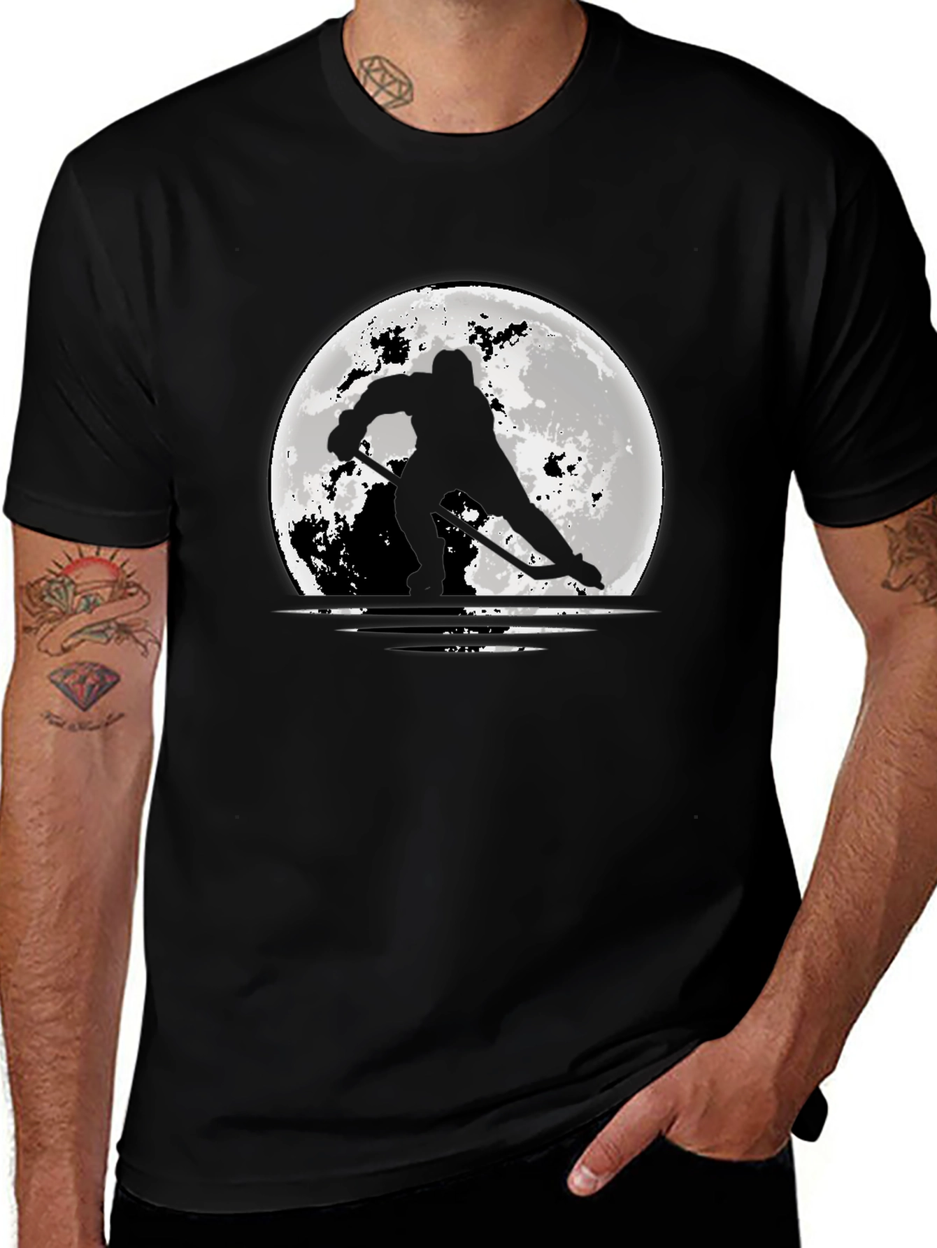 Hockey Silhouette Moon Graphic T-Shirt
