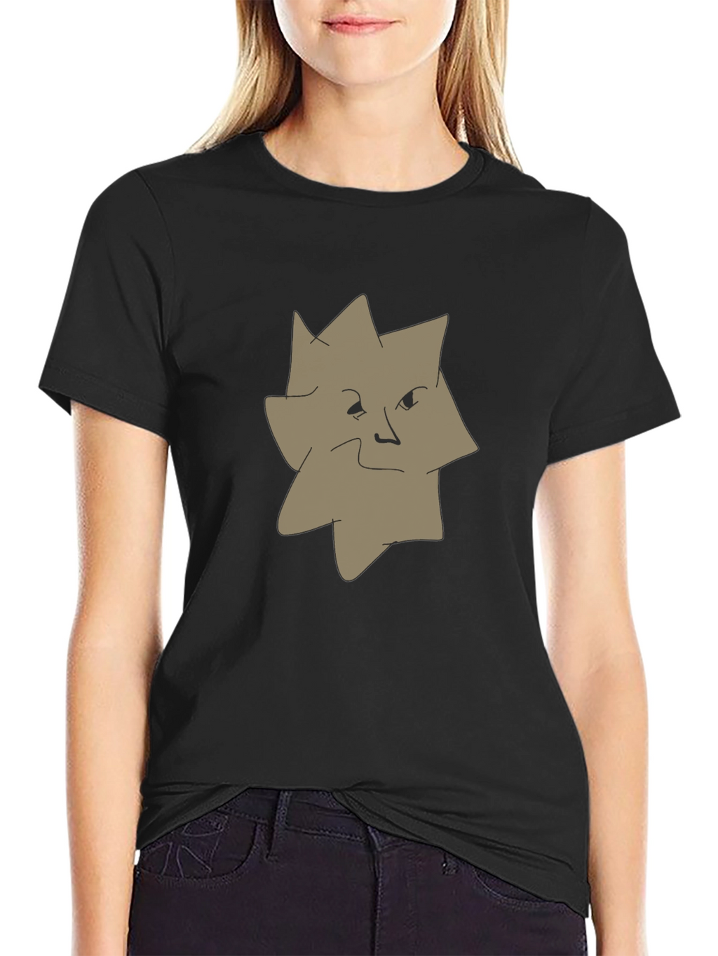 Abstract Face Graphic Tee - Black Casual T-Shirt