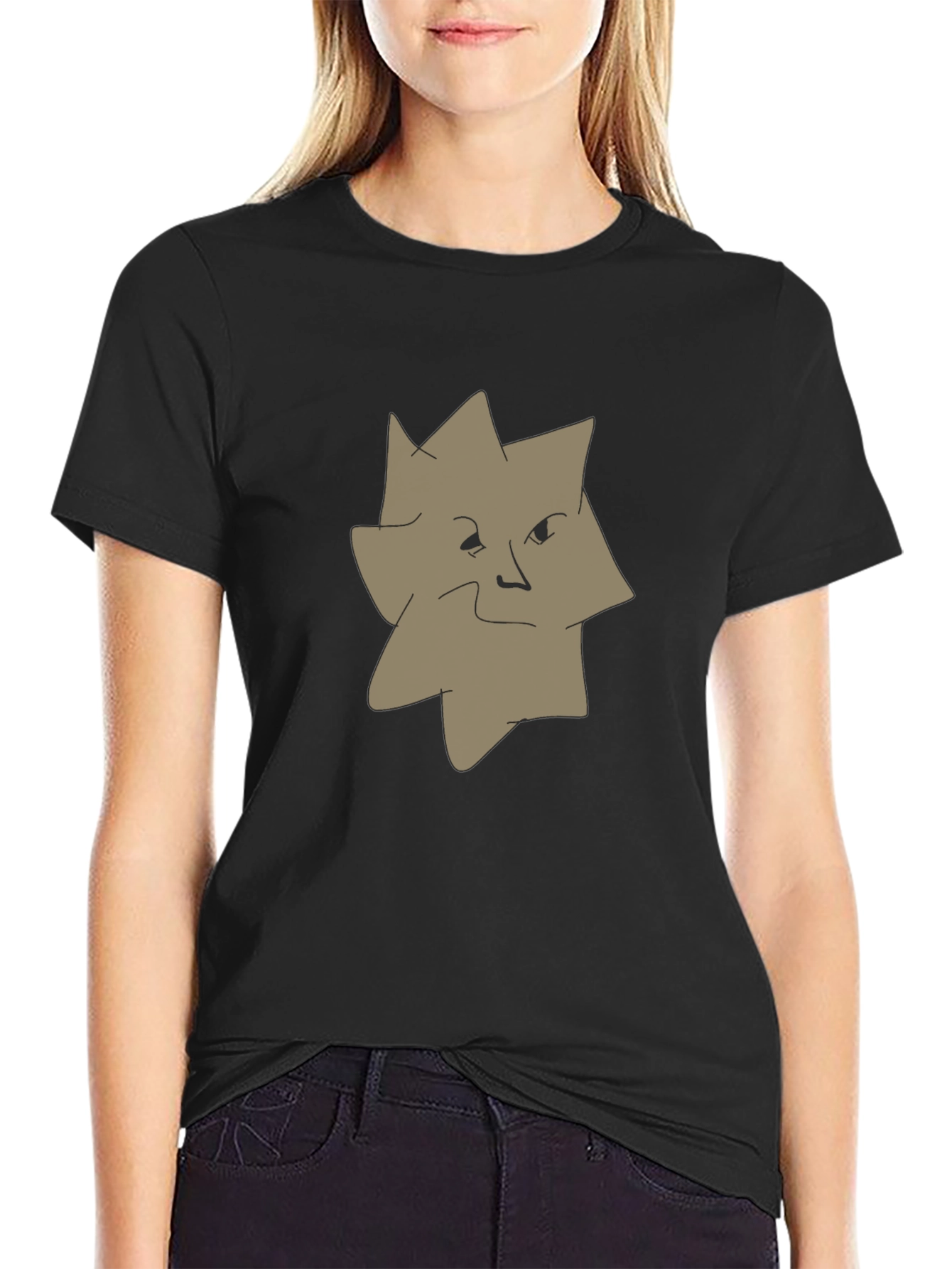 Abstract Face Graphic Tee - Black Casual T-Shirt