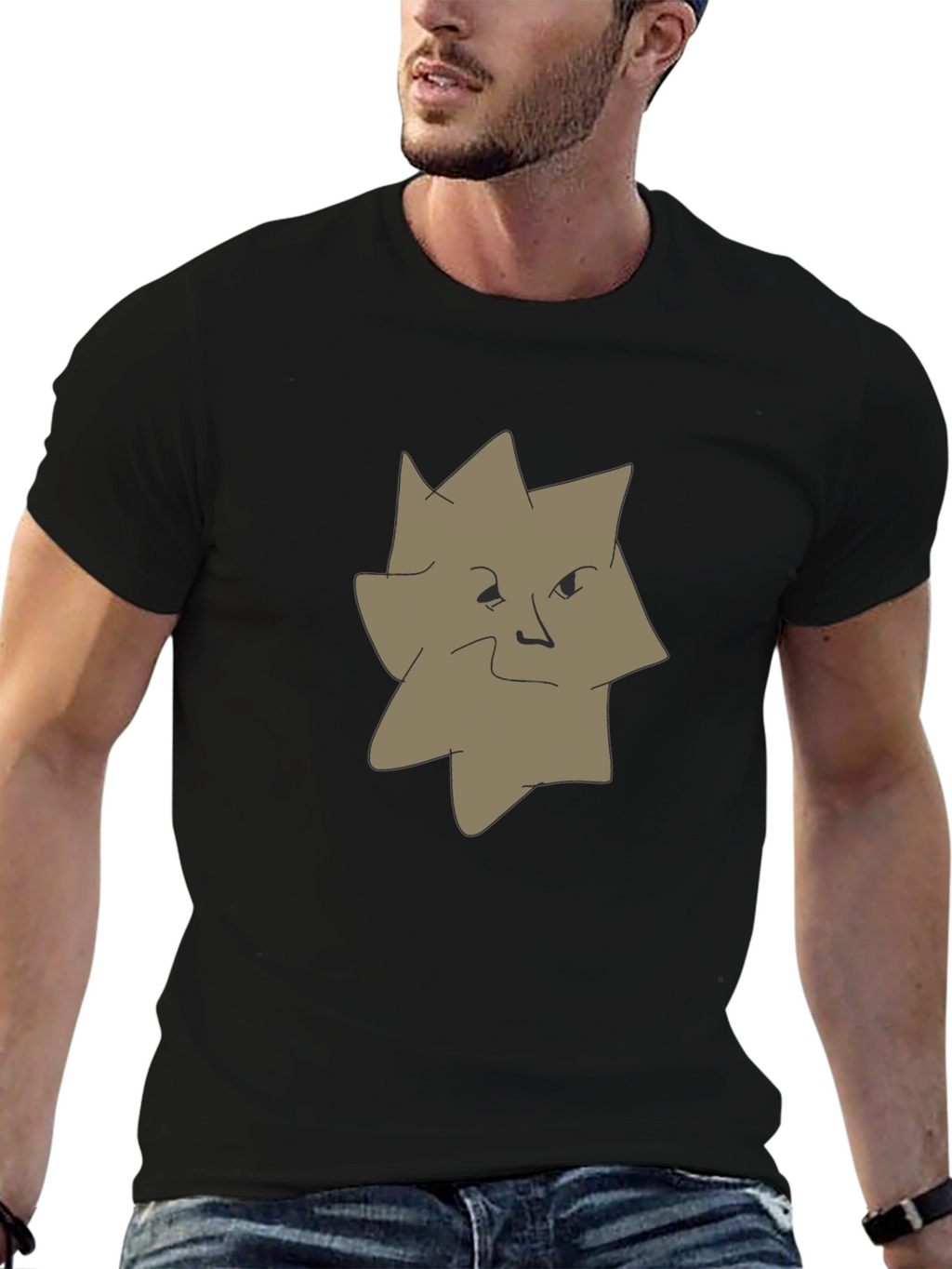 Abstract Face Graphic Tee - Black Casual T-Shirt