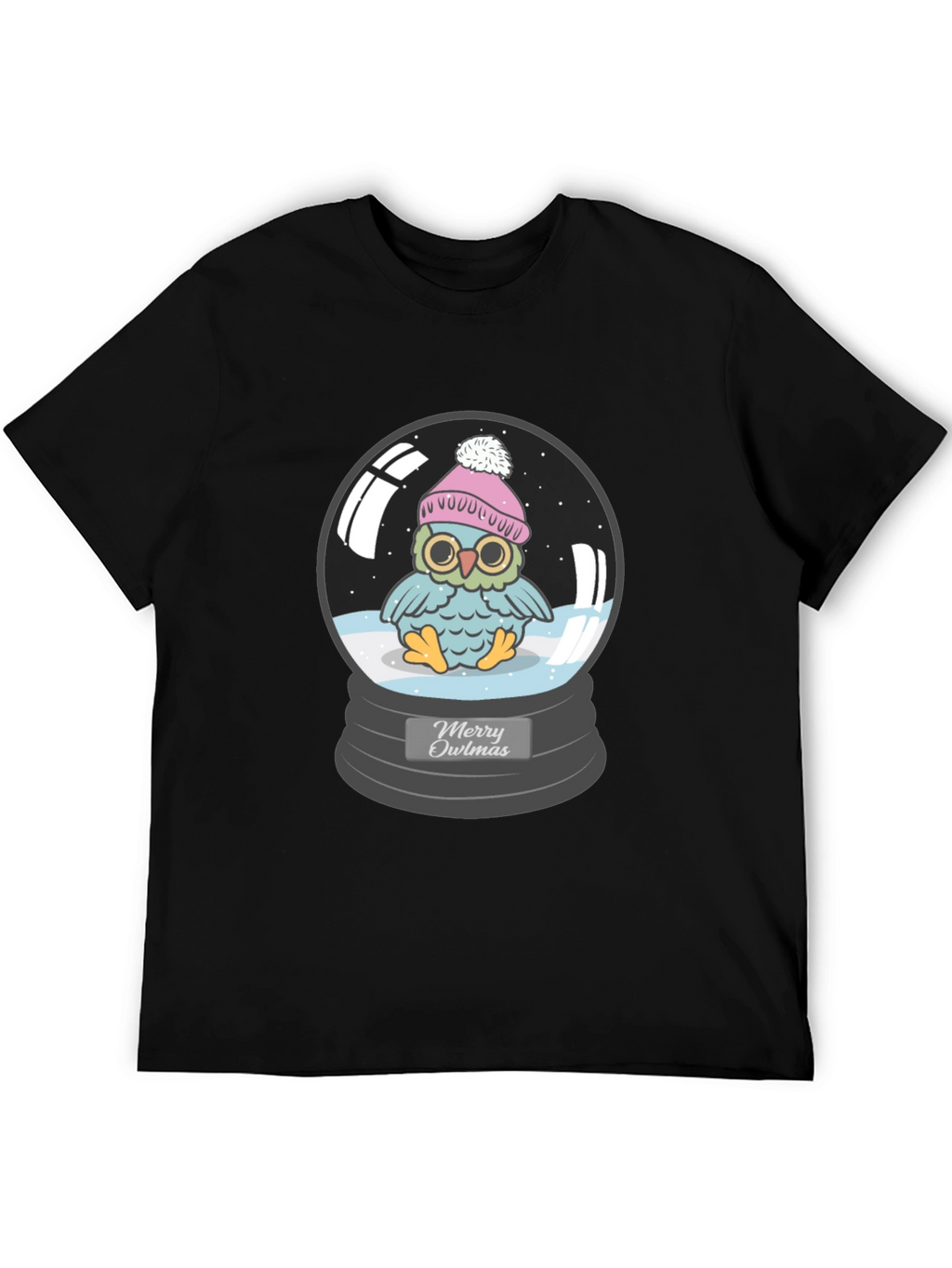 Merry Owlmas T-Shirt - Holiday Owl in Snow Globe